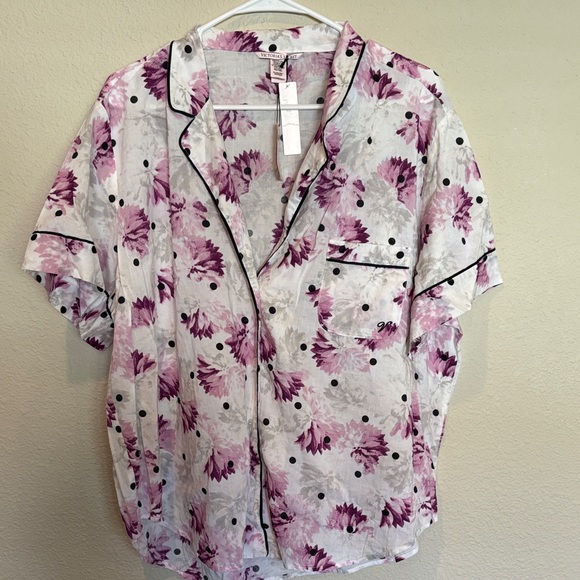 NWT Victoria’s Secret XL Floral Print Women's Pajama Set - Pink and White - Picture 2 of 5